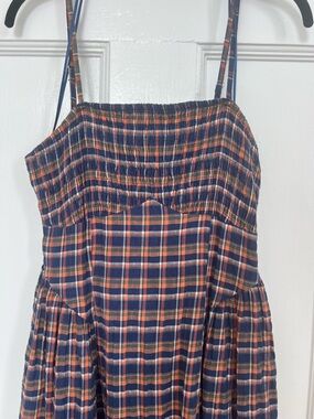 Pilcro | Navy & Rust Plaid Smocked Sundress